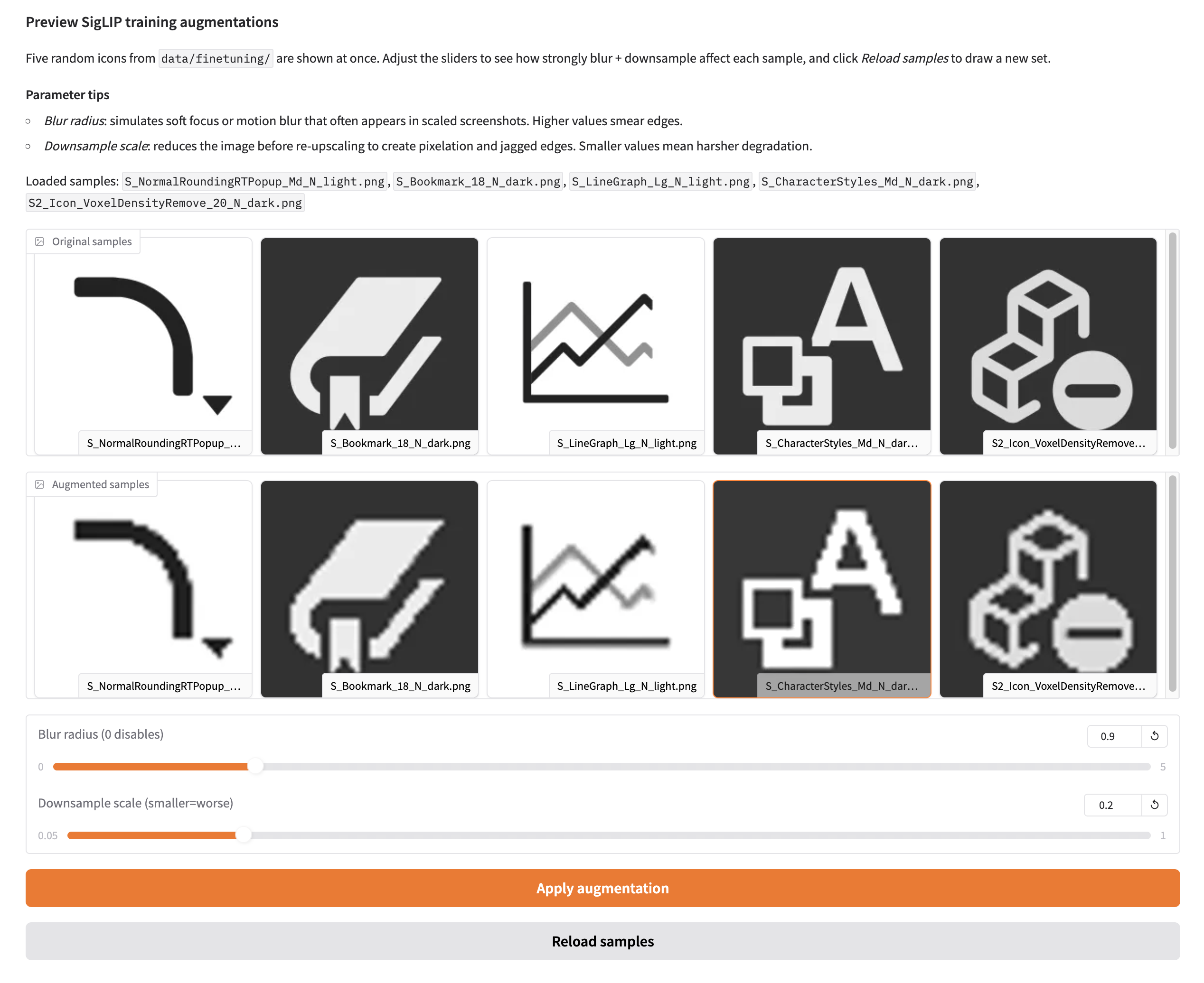 Vibe code a minimal gradio app to review the augmentation effects